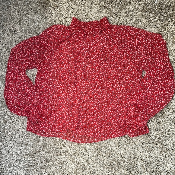 Gap Red Floral Sheer Long Sleeve High Neck Top with Elastic Hem&Neck Size XLG - Picture 2 of 8